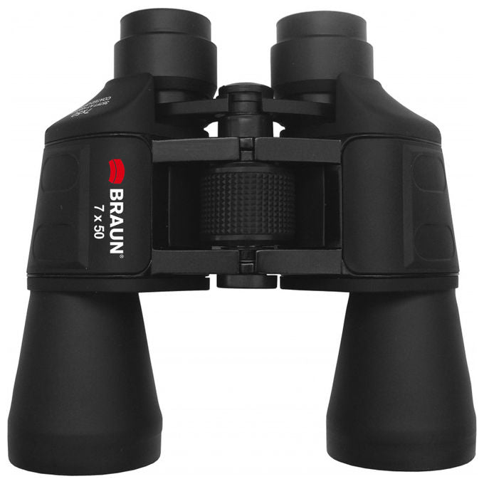 Braun 20123 Binocolo 7x50 mm Prisma BK-7 Porro Campo Visivo 130m a 1000m Regolazione Diottria -4 a +4 Supporto Treppiede Colore Nero