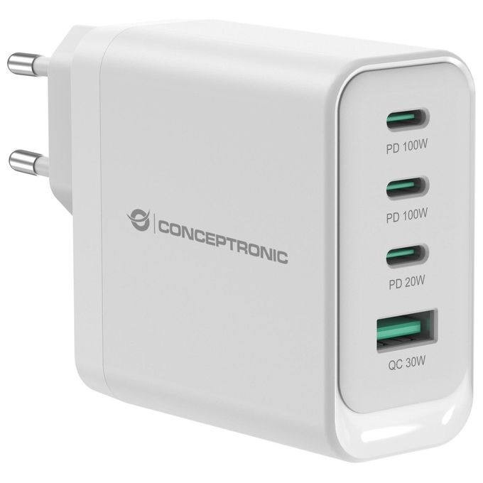 Conceptronic ALTHEA22W100 Caricabatterie Universale Interno con 3 Porte USB Tipo C Ricarica Rapida 100 W Tecnologia GaN colore Bianco