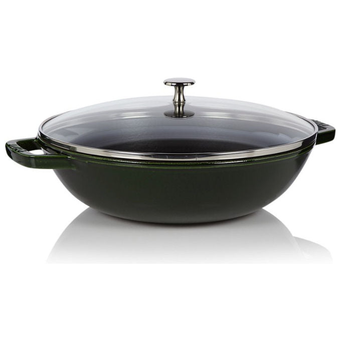 Staub 40511-344-0 Wok in Ghisa con Coperchio in Vetro Diametro 30 cm Capacita' 4.4 l Compatibile con Tutti i Piani Cottura incluso Induzione colore Nero