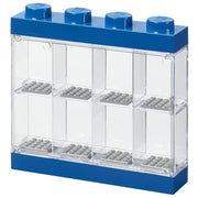 Lego espositore per minifigure, 8 posti, blu, porte trasparenti, impilabile, da parete o scrivania
