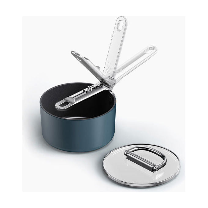 Joseph Joseph SPACE2301 Casseruola 1.3 L con Coperchio in Vetro Temperato e Manico Pieghevole in Acciaio Inox Tecnologia SwingLock colore Blu