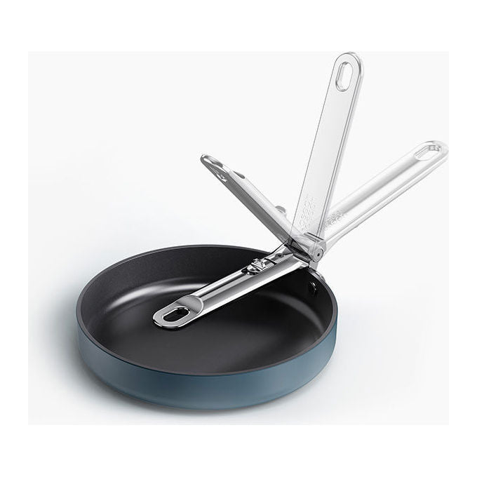 Joseph Joseph 45040 Space Padella Multiuso Rotondo 20 cm con Manico Pieghevole in Acciaio Inox Rivestimento Ceramico Antiaderente Adatta a Tutti i Piani Cottura incluso Induzione Fino a 232 °C Lavabile in Lavastoviglie colore Blu