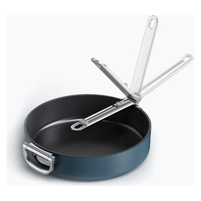 Joseph Joseph 45042 Space Padella Multiuso Rotondo 28 cm con Manico Pieghevole in Acciaio Inox Rivestimento in Ceramica Antiaderente Adatta per Tutti i Piani di Cottura incluso Induzione Forno fino a 232 °C colore Blu