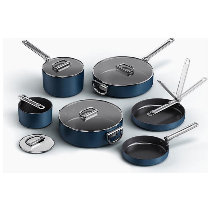 Joseph Joseph 5028420012583 Space Set di pentole 13 pezzi con manici pieghevoli induzione compatibile rivestimento ceramico antiaderente colore Blu scuro