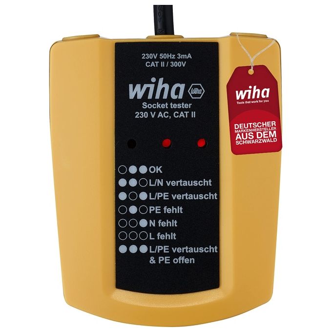 Wiha Tester per Prese 230 V Ac Cat II con 2 Batterie AAA con Cavo Flessibile Indicatore Led