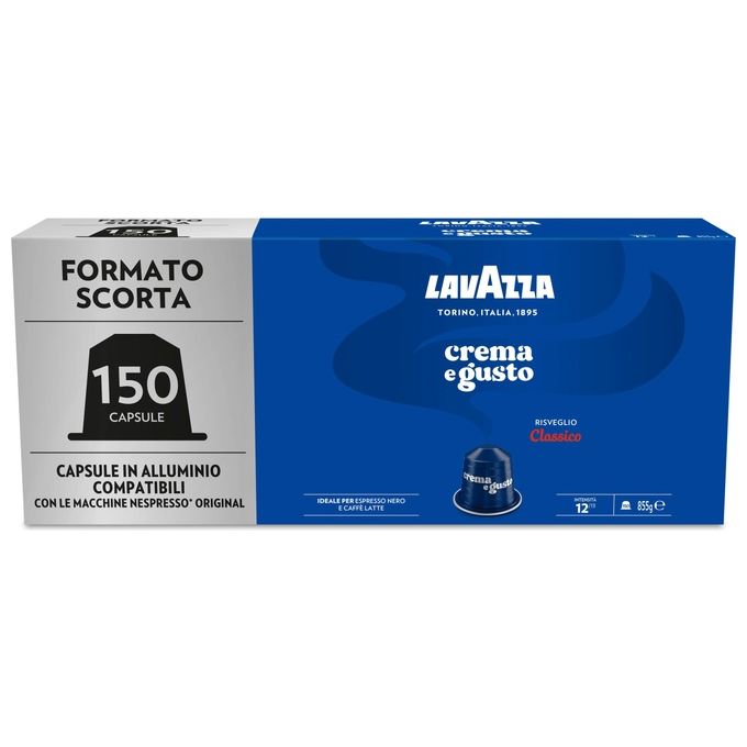 Lavazza 4542 CREMA and GUSTO CLASSICO COMP. NESPRESSO 150 CAPSULE Capsule Caffe' Compatibili con Macchine Nespresso colore Nero