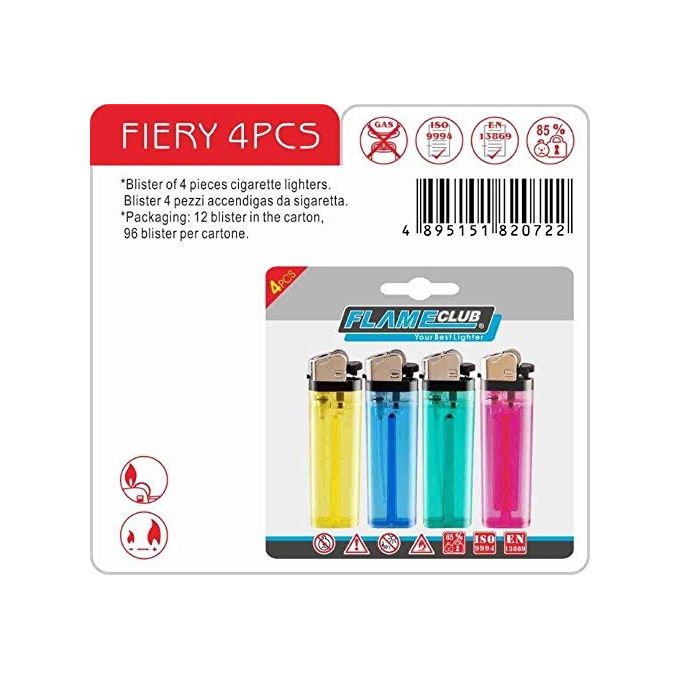 Lit Gas Accendino Pietra Usa e Getta Decorato 4 Pezzi Fiery