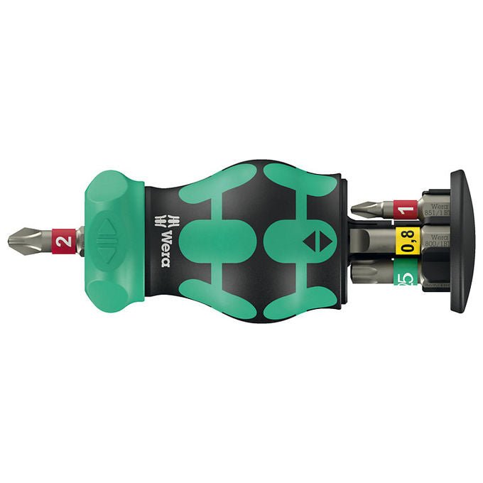 Wera 5008891001 Kraftform Kompakt Stubby magazine RA 1 Cacciavite con punte multiple 6 pezzi magnetico con cricchetto colore Nero Verde