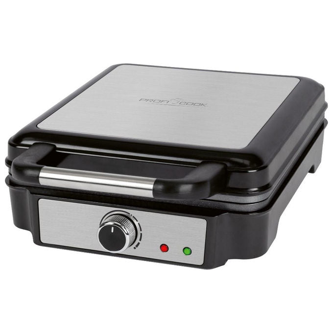 ProfiCook PC-WA 1241 Piastra per Waffle 4 Waffle Quadrati 1200 W Antiaderente Termostato Regolabile colore Nero Acciaio inox