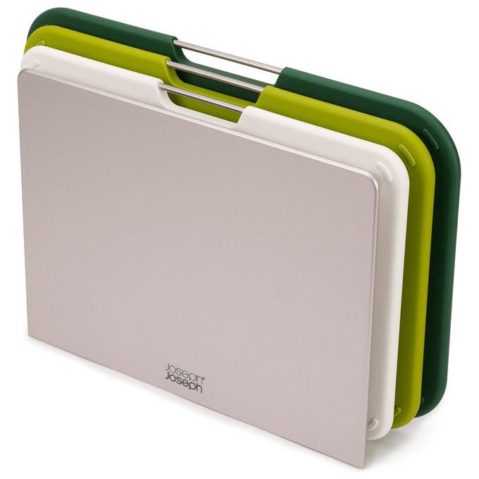 Joseph Joseph 60164 Nest Set di 3 Taglieri con Supporto Antiscivolo e Solco Raccogligoccia Verde