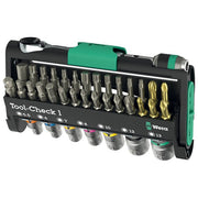 Wera 5049050001 Tool-Check 1 Set di utensili 38 pezzi con cricchetto 1-4 pollici 60 denti in acciaio inossidabile colore Nero Verde Acciaio inox