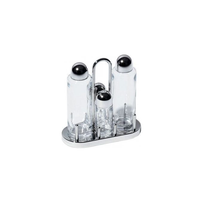 Alessi 5070 Servizio per Olio Aceto Sale e Pepe in Acciaio Inossidabile 18-10 e Vetro Cristallino colore Acciaio Inox e Trasparente