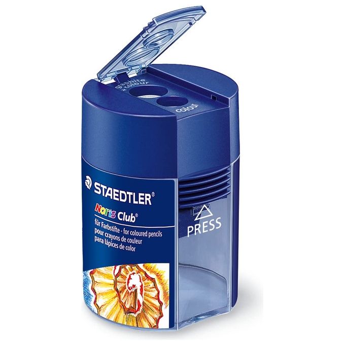 STAEDTLER 512 002 VE Norisclub Temperamatite a 2 Fori per Matite fino a 10 2 mm con Serbatoio Blu colore Blu