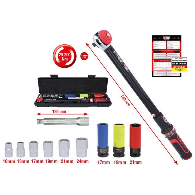 KS Tools 516.2400 Chiave dinamometrica 1-2'' 20-200Nm precisione +-- 3% colore Nero