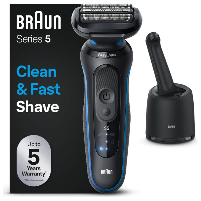 Braun 52-B7000CC Series 5 Rasoio elettrico a lamina con tecnologia EasyClean testina 1 pezzo autonomia 50 min colore Nero