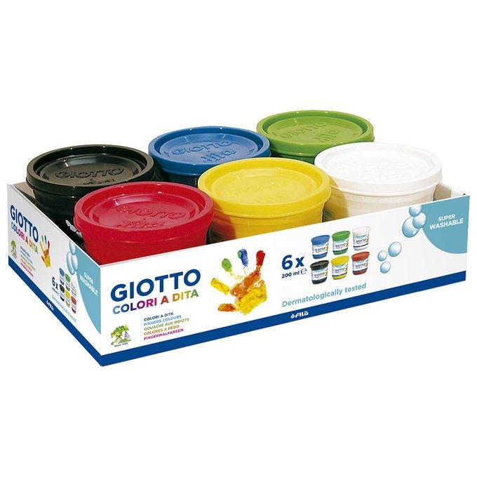 Giotto F535000 Colori a Dita Tempera Superlavabile 6 Vasetti da 200 ml colori Assortiti