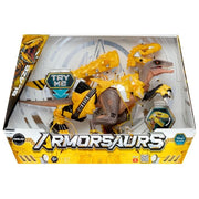 MGA 552284-EUC Armorsaurs Dinosauro Raptor con 7 Pezzi di Armatura Rimovibili Azione Morso Attivata dalla Coda colore Giallo