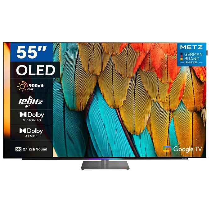 Metz MOD9500 Smart TV 55 OLED Google TV 4K 120Hz HDR10+ Dolby Vision IQ 6 Speakers 2.1 54W Dolby Atmos Base Girevole Voice Control DVB-T2-S2-C HDMI CI+ Nero