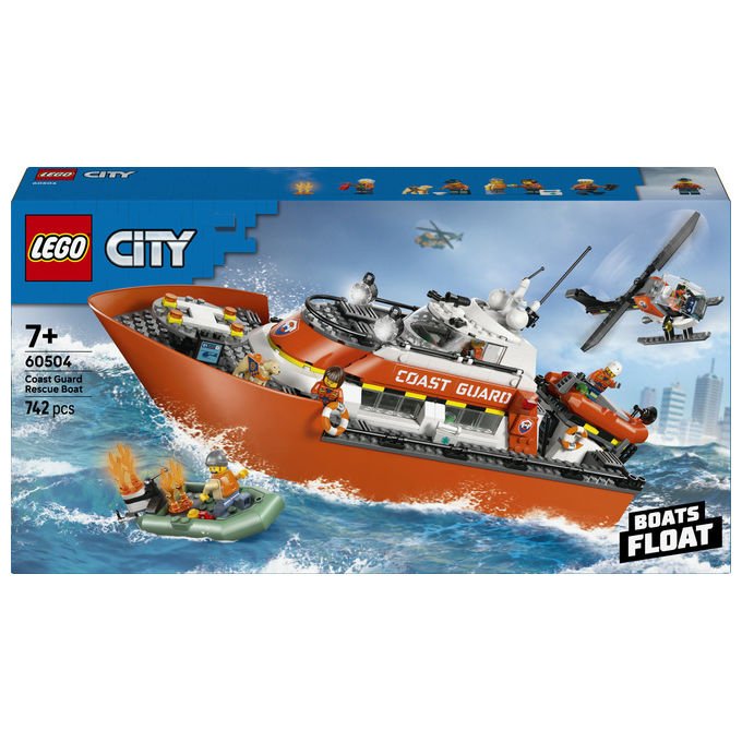 Lego 60504 City Motoscafo di Soccorso ed Elicottero della Guardia Costiera Set da Costruzione con 742 Pezzi per Bambini da 7+ Anni colore Multicolore