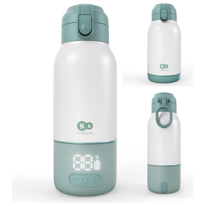 Kinderkraft GAJA Scaldabiberon Portatile Thermos 2 in 1 500 ml 5 livelli temperatura 37-55°C batteria rimovibile ricarica USB-C colore Verde