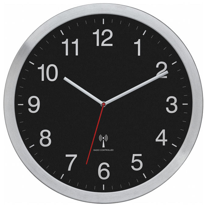 TFA-Dostmann 60.3545.01 Orologio da parete e da tavolo Analogico Rotondo in Metallo e Vetro con Alimentazione a Batteria AA colore Nero