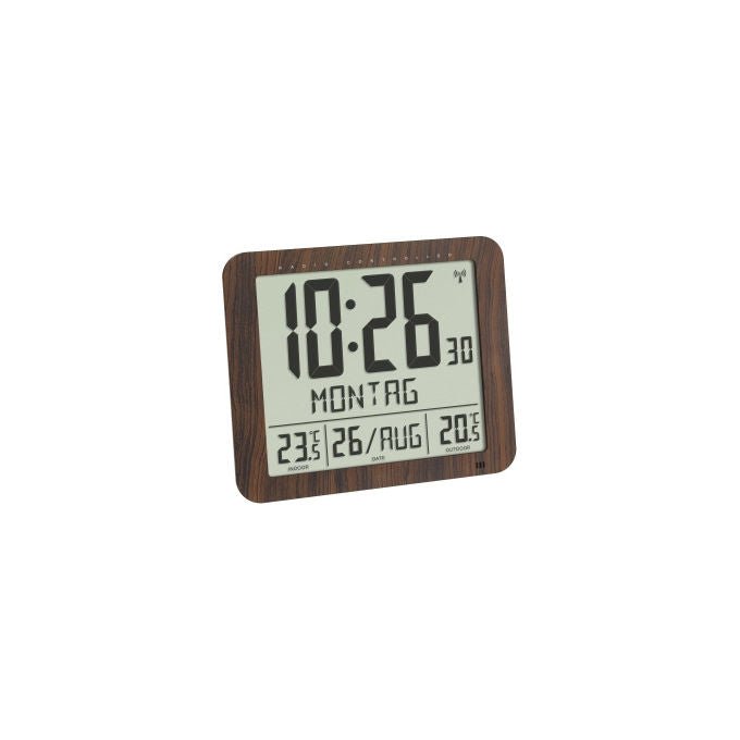 TFA-Dostmann 60.010700 Sveglia digitale con temperatura interna e esterna -10°C a +50°C indicazione giorno della settimana frequenza 433 MHz colore Legno