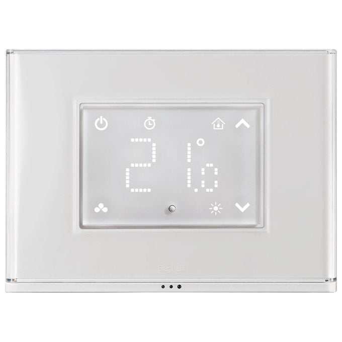 Beghelli 60048 Cronotermostato Smart con display touch e placca luminosa Termostato digitale Wi-Fi RF LCD colore Bianco