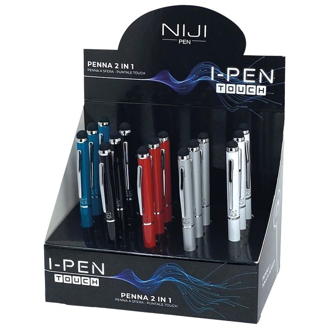 Niji 60083 Expo Penna a sfera multifunzione 15 pz refill nero puntale touch colori assortiti