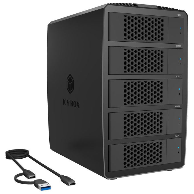 ICY BOX 61195 Heart RAID 3705 Box RAID 5 vani per HDD SSD 2 5 3 5 SATA III USB 3 2 Gen 1 5 Gbps Tipo C colore Nero