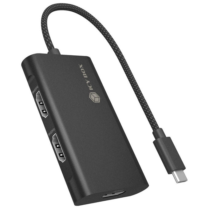 ICY BOX 61202 IB-AD1030-C Adattatore USB-C a 3 HDMI Supporto 8K@60Hz 4K@144Hz MST Cavo 20 cm colore Nero
