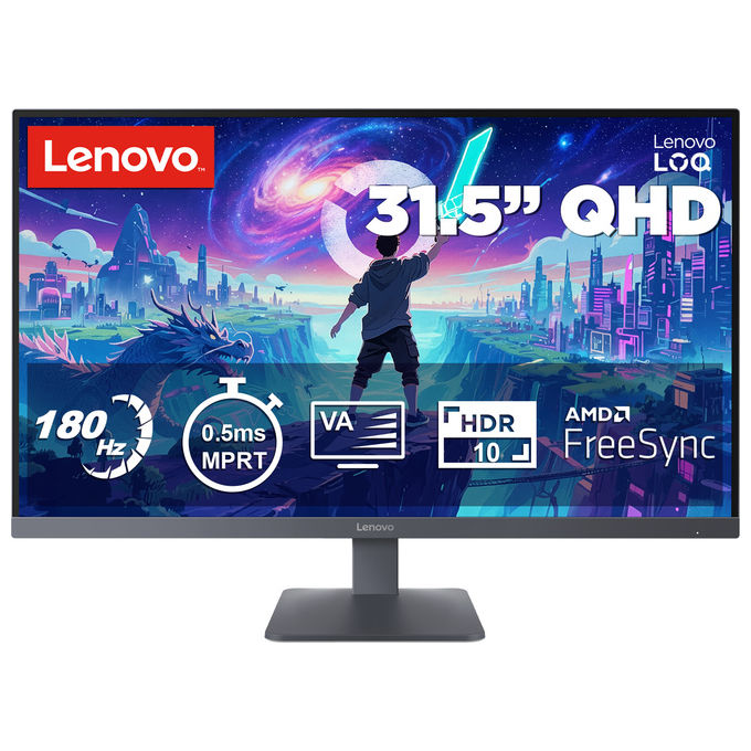 Lenovo 68F7GAC1EU LOQ Monitor 32 pollici WQHD 2560x1440 Pixel Tempo di risposta 0,5 ms Refresh Rate 180 Hz HDR10 AMD FreeSync colore Grigio