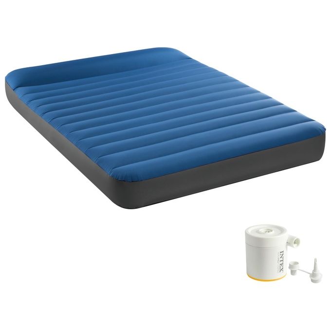 INTEX Materasso Camping Truaire Piazza E Mezza Con Tecnologia Fiber-Tech E Materiale Tpu Cm 137X191X22 Con Pompa Quick Fill Usb150 I.4