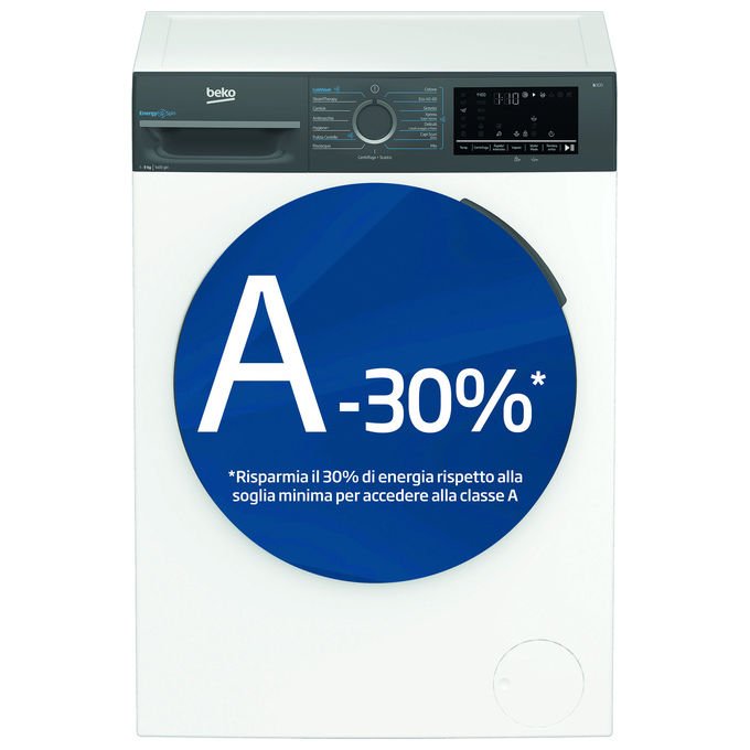 Beko 7004240048 b300 Lavatrice Caricamento frontale 9 Kg 1400 rpm Classe A-30% Inverter Touch EnergySpin Vapore (60x58x84.5 cm) colore Bianco