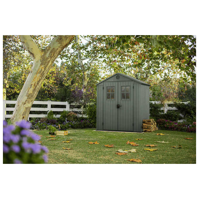 Keter 256879 Darwin 6x4 Casetta da Giardino in Resina 190x122x221 cm con Pavimento Finestre e Doppia Porta colore Verde