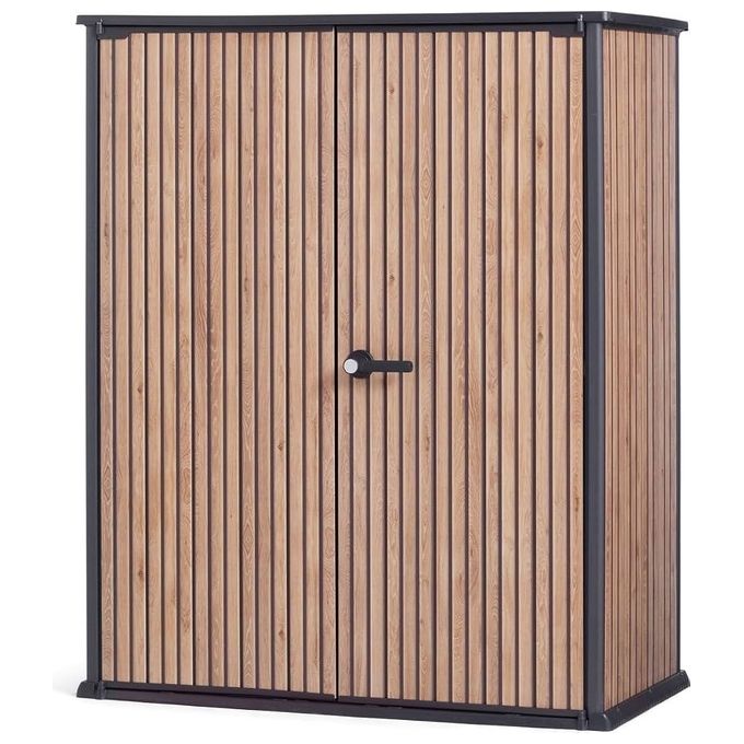Keter 259078 Signature Venetian Armadio Portaattrezzi da Esterno 1400 L 140x73,6x170,4 cm Resina Effetto Legno Doghe colore Marrone
