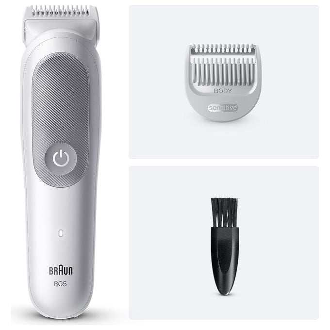Braun BG5500 Series 5 Rasoio Elettrico per il Corpo Bagnato e Secco Autonomia 100 min Ricarica Rapida 5 min colore Grigio Bianco