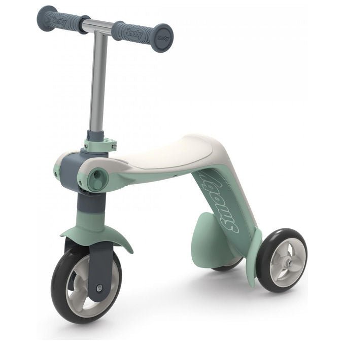Smoby 750615 Reversible 2in1 Step Scooter e Triciclo per Bambini da 18 Mesi a 3 Anni Regolabile e Pieghevole colore Verde Grigio