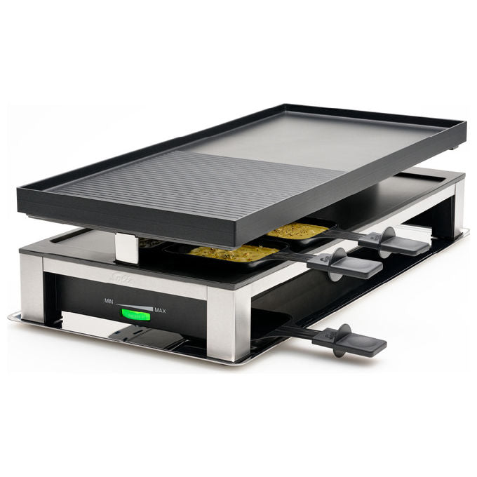 Solis 7611210977599 7911 Griglia per Raclette 10 persone 1500 W Acciaio Inox Piastre Rimovibili Termostato Regolabile colore Nero Grigio
