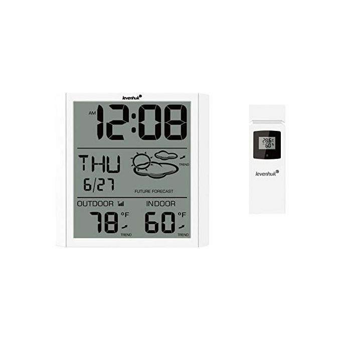 Levenhuk Termometro Wezzer Plus LP30 con Orologio Calendario e Sensore Remoto con Igrometro Integrato e Schermo