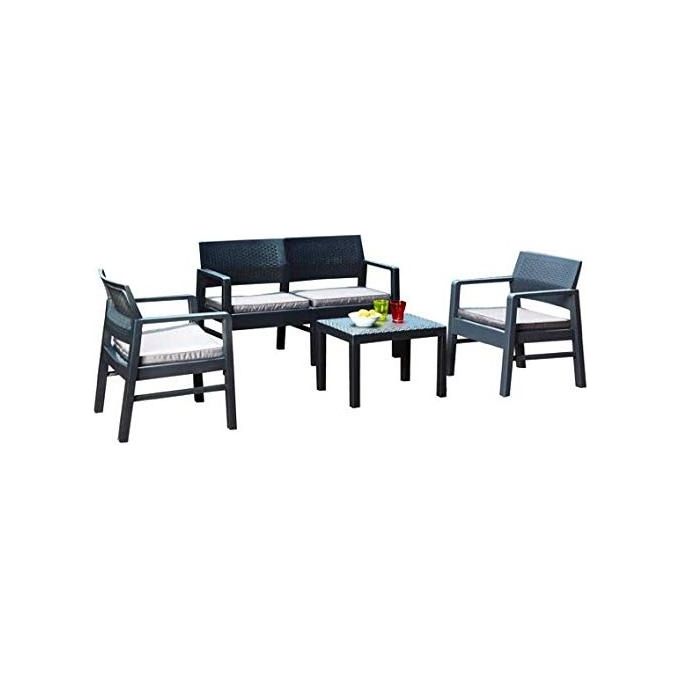 Ipae Salottino Kilimangiaro Antracite Set Composto da 1 Divano 2 Posti 2 Poltrone e Tavolino con 4 Cuscini