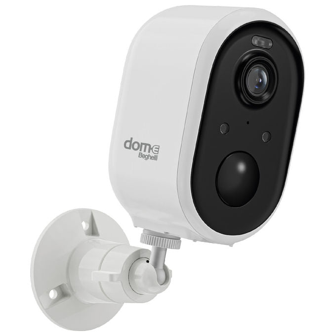 Beghelli 60037 Dom-e Telecamera Outdoor a batteria Wi-Fi Full HD 3MP visione notturna a colori fino a 8 m IP65 resistente all'acqua sensore rilevamento animali registrazione micro SD fino a 256 GB pannello solare incluso colore Nero