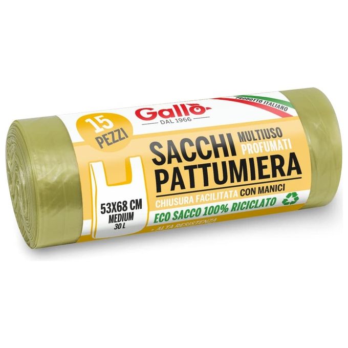 Gallo Sacco Immondizia con Manici Giallo 53x68 11gr 15 Pezzi