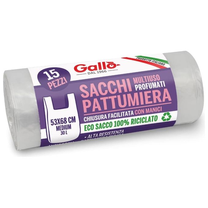 Gallo Sacco Immondizia con Manici Trasparente 53x68cm 11gr 15 Pezzi