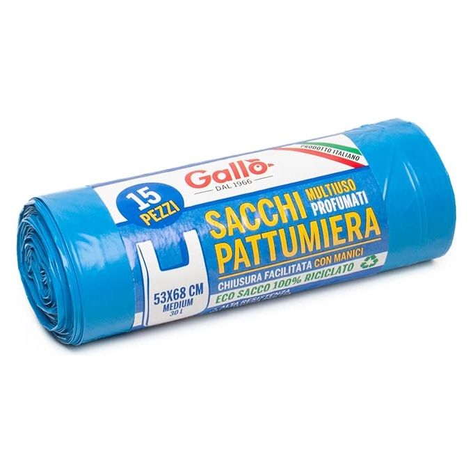 Gallo Sacco Immondizia con Manici Azzurro 53x68cm 11gr 15 Pezzi