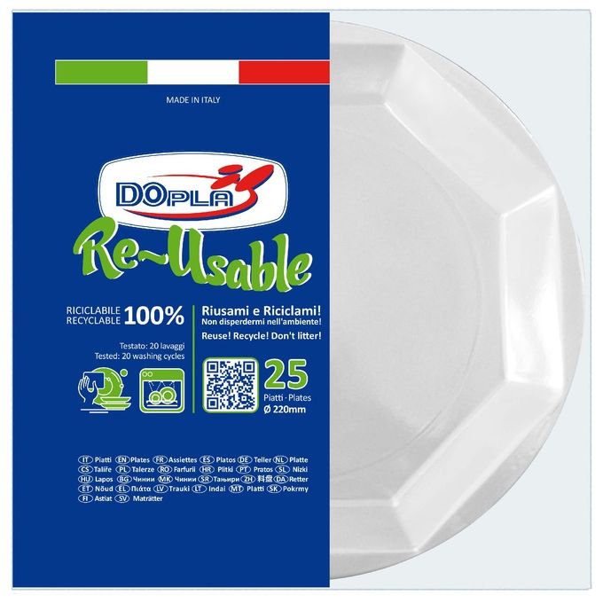 Dopla Piatto Fondo Bianco 25 Pezzi Re-Usable