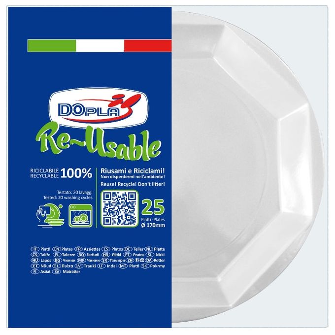 Dopla Piatto Dessert Bianco 25 Pezzi Re-Usable