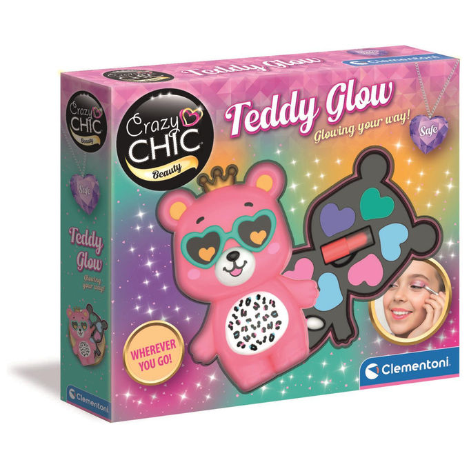 Clementoni 18404 Crazy Chic Trousse Make-Up con Palette di Ombretti e Rossetto Forma di Orsetto colore Rosa
