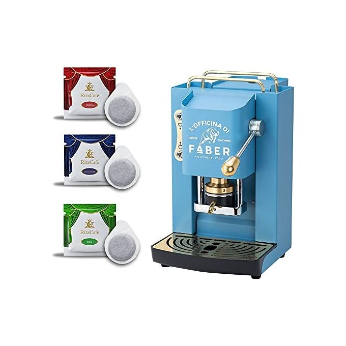 Faber Pro Deluxe Macchina da Caffe' a Cialde 44mm Turquoise Ottone