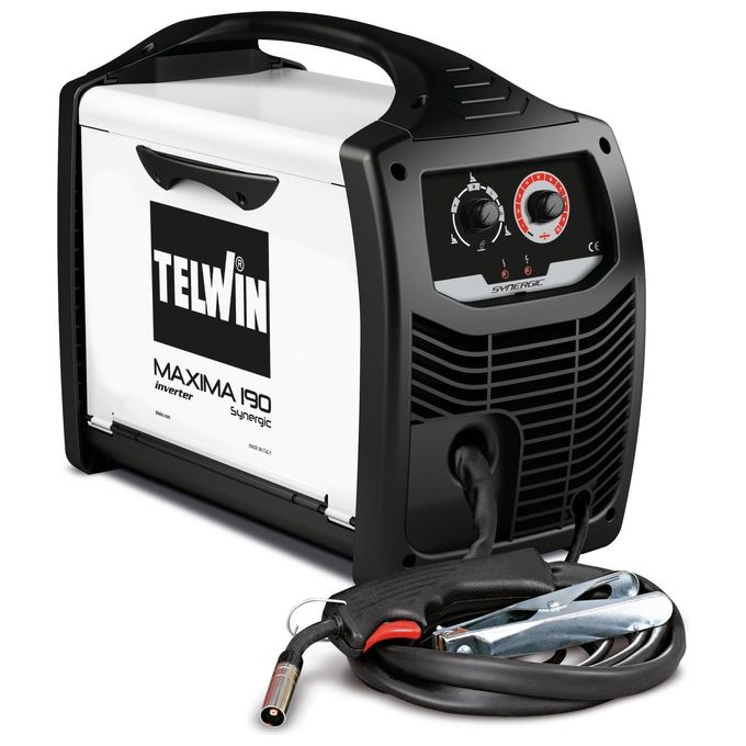 Telwin 816086 Maxima 190 Saldatrice a filo MIG-MAG FLUX BRAZING 230V 20-170A microprocessore controllata per acciaio inox alluminio trasportabile con protezioni termiche sovratensione sottotensione sovracorrente compatibile motogeneratore colore Bianco