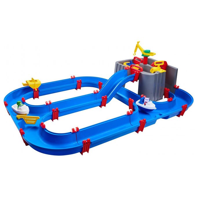 Aquaplay 8700001543 Harbour Set di giochi d'acqua con 3 barche 2 personaggi pompa d'acqua sistema di chiuse 63 pezzi colore Blu Grigio